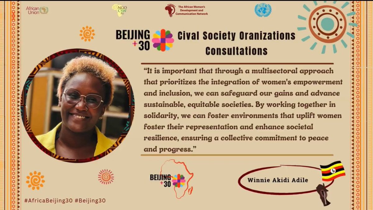 We are represented by <a href="/WinnieAdile/">Adile 🇺🇬</a> at the Beijing+30 Africa Civil Society Organizations Regional Consultations in Addis Ababa, Ethiopia <a href="/_AfricanUnion/">African Union</a> 
by <a href="/FemnetProg/">FEMNET</a> 
✅ Uniting in Solidarity
✅ Safeguarding our Gains
✅ Amplifying our Voices

#AfricaBeijing30. 🌍
#Beijing30