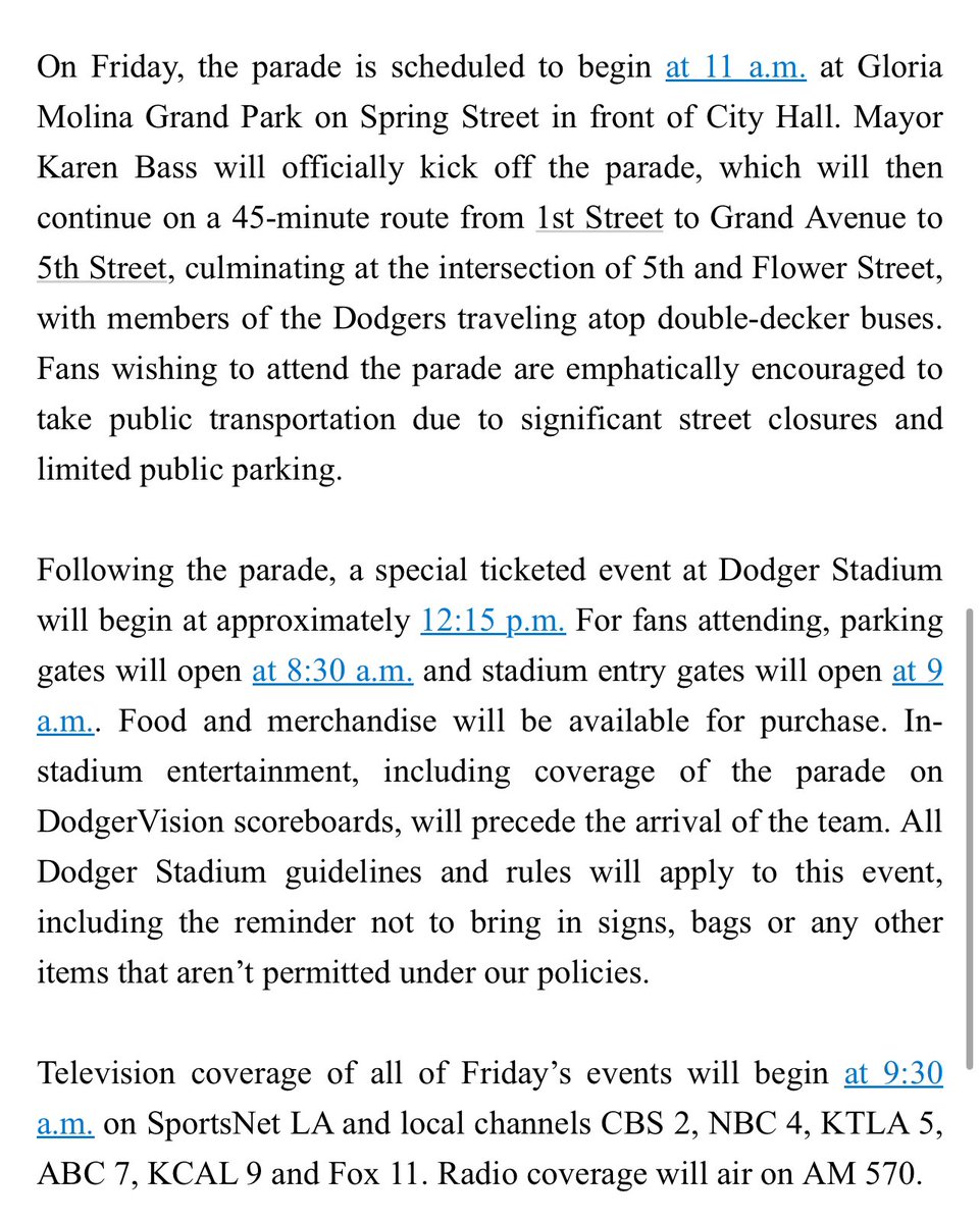Matthew__Moreno's tweet photo. #Dodgers #WorldSeries parade details for Friday. https://t.co/H6FZmawAgl