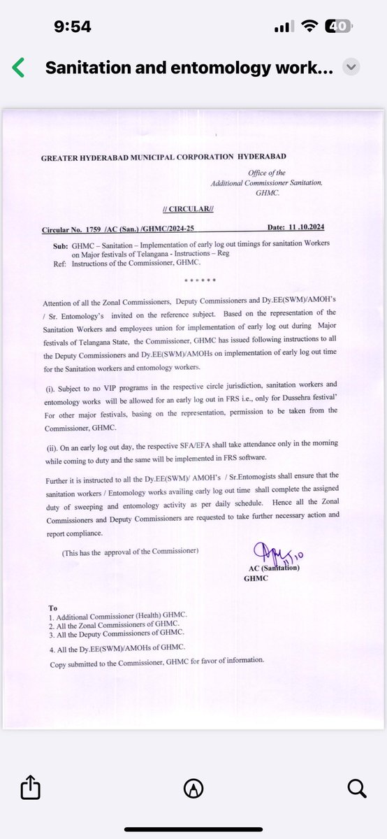 NeelamChiru's tweet photo. Respected Commissioner sir Our Humbled request Please Implemente this Circular 🙏

@CommissionrGHMC 
@gadwalvijayainc @ZC_Kukatpally1 https://t.co/HIkdSc1qwY