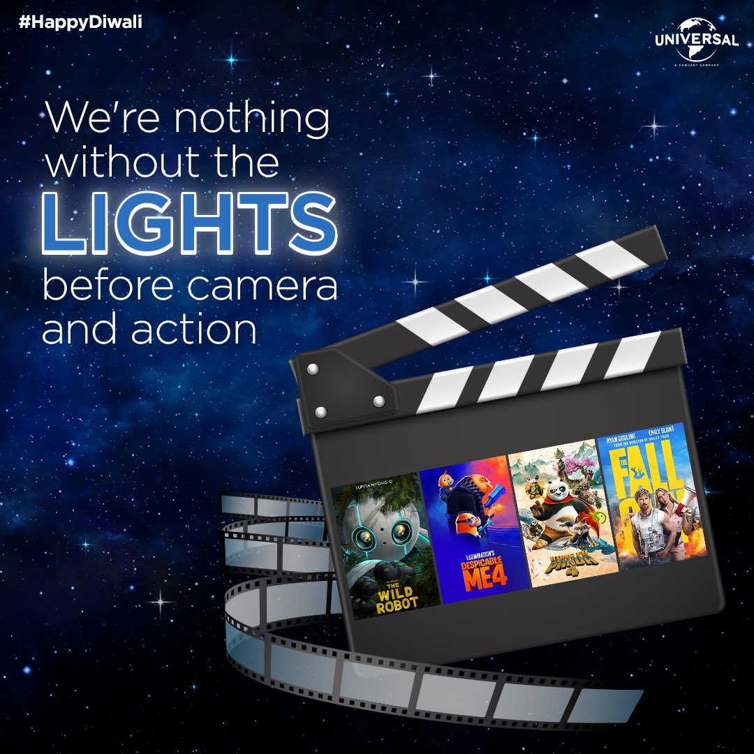 UniversalIND's tweet photo. For us, every day is a Festival of Lights; and today, we hope it’s even brighter 🎇
Happy Diwali, everybody!
#HappyDiwali #Diwali2024 #Topical #TopicalDay #FestivalOfLights #TheWildRobot #KungFuPanda4 #DespicableMe4 #TheFallGuy #DiwaliFestive #UniversalPicturesIndia https://t.co/sS58Kzed3q