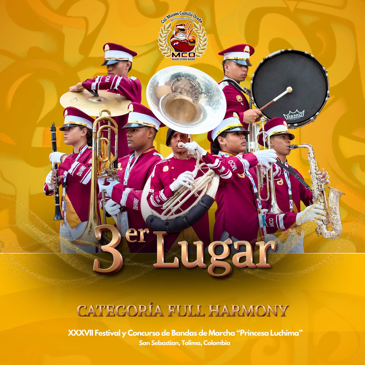 3er Lugar 🏆🐯🎵🇵🇦
MODALIDAD FULL HARMONY 🎺
-
XXXVII Festival y Concurso de Bandas de Marcha PRINCESA LUCHIMA 

San Sebastián de Mariquita, Tolima 
COLOMBIA 🇨🇴 

#SomosPANAMÁ