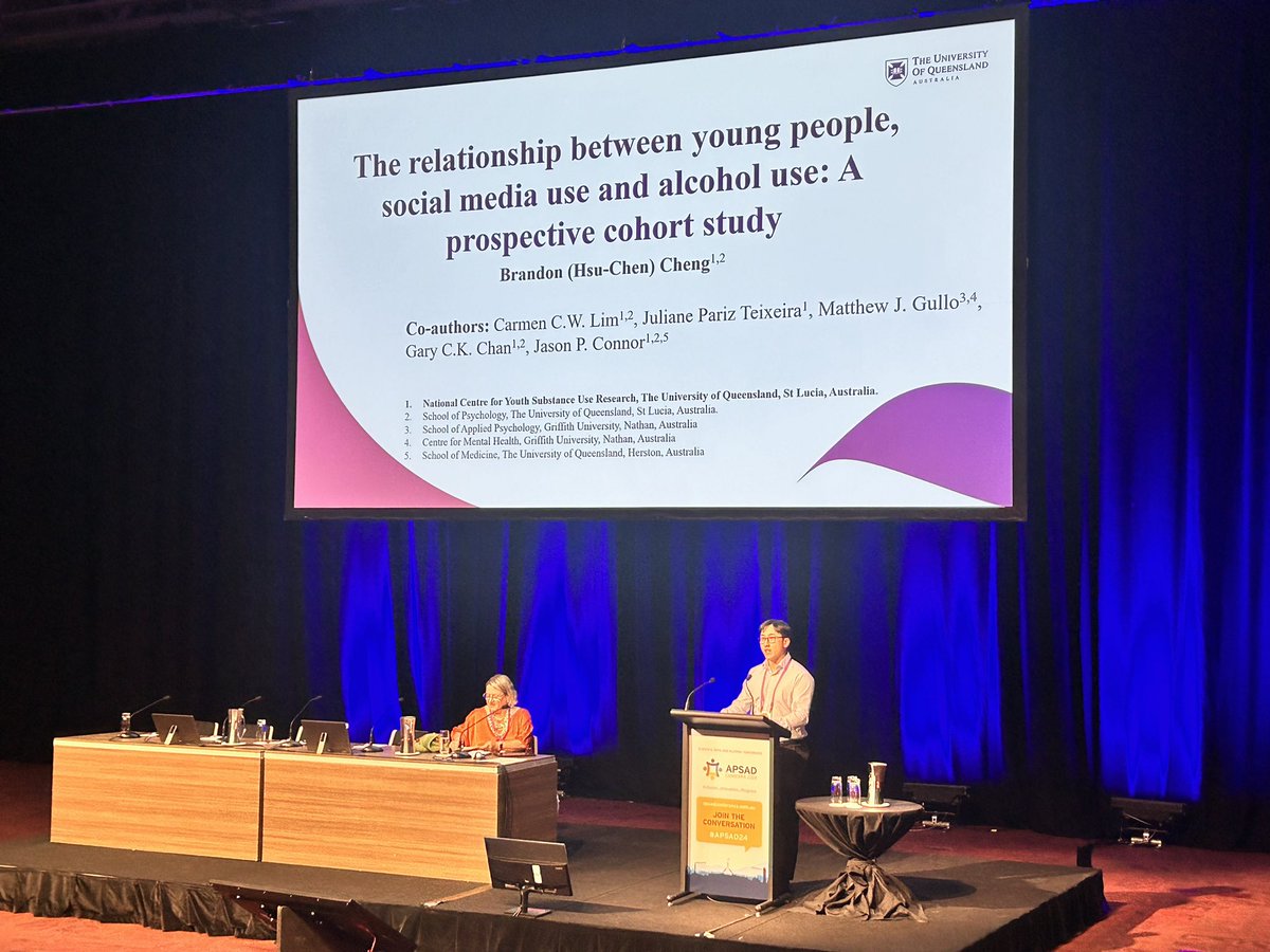 PhD candidate and Medical student, Brandon Cheng, presenting his research at #APSAD24. His findings highlight how exposure to alcohol-related content on social media can influence young people’s drinking behaviours.