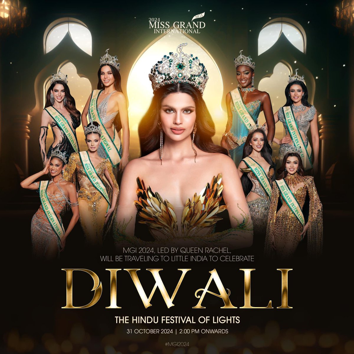 MGI 2024, led by Queen Rachel, will be traveling to Little India to celebrate Diwali, the Hindu Festival of Lights! 🪔

Join them on October 31 from 2 PM onwards! ✨

#SpiritofThailand 
.
#MGI2024 #MGI 
#GrandExperiences
#MissGrandInternational2024
#WeAreGRANDthe1andOnly