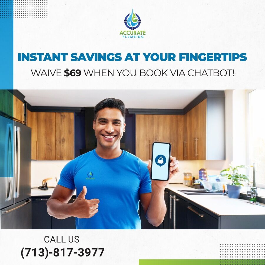 accurateplmbing's tweet photo. Instant Savings at Your Fingertips

🤖 Book smart, save more! Waive the $69 booking fee when you book through our chatbot. Fast, easy, and affordable!

📞 Call (713)-817-3977 for more info.

#SmartBooking #Savings #Chatbot #AccuratePlumbing https://t.co/1o0BfJG9Z3
