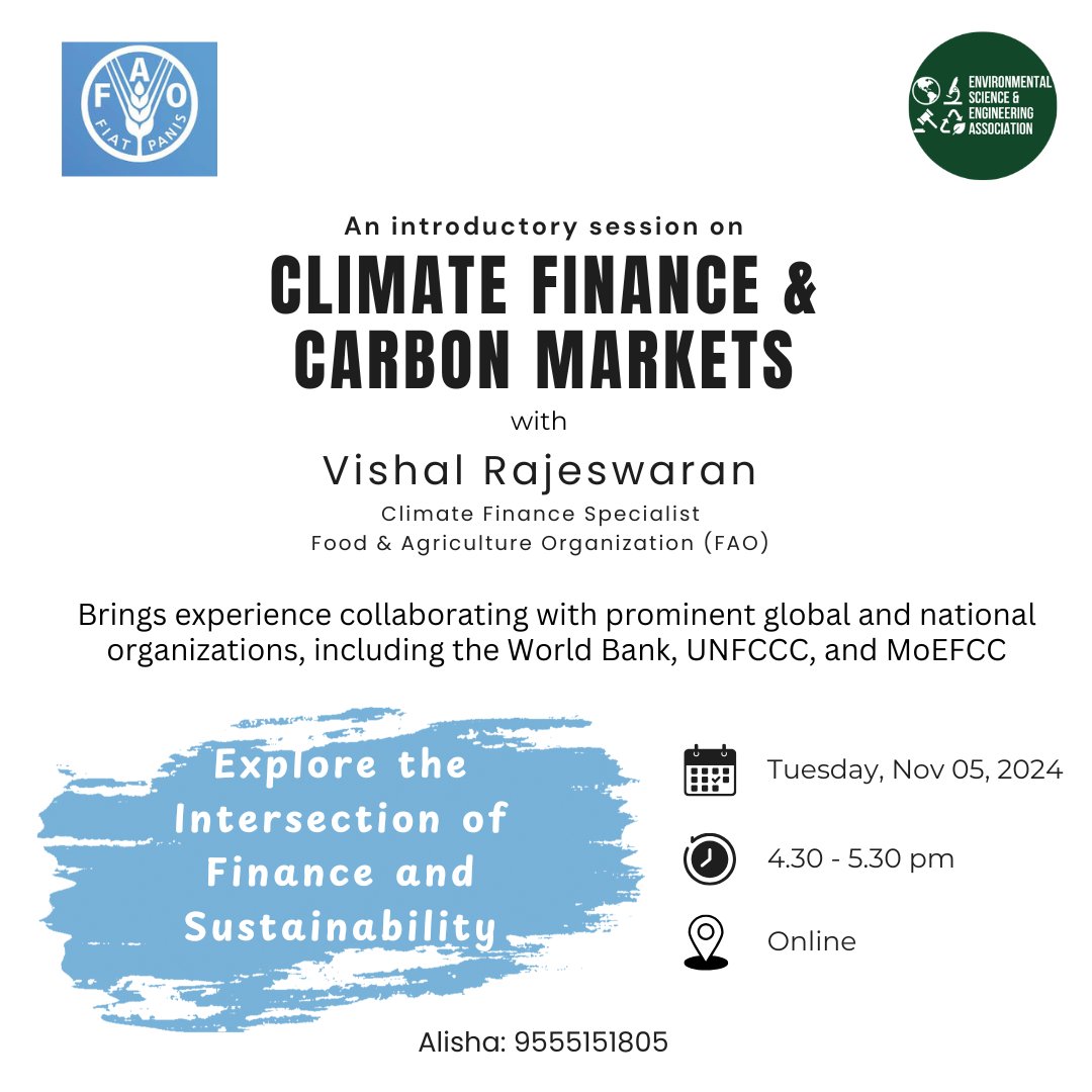 esea_iitb's tweet photo. 🌍 Unlock Climate Finance &amp; Carbon Markets! 📷 Join Vishal Rajeswaran, Climate Finance Specialist at FAO, as he shares insights on merging finance with sustainability.
🗓 Nov 5
⏰ 4:30 - 5:30 PM
💻 Online
#ClimateFinance #Sustainability #CarbonMarkets https://t.co/sRDBdQmhvF
