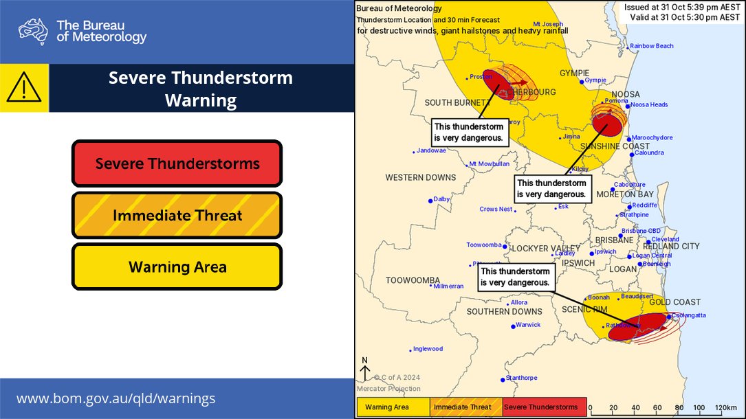BOM_Qld's tweet photo. π©οΈVery dangerous #storm update:
Giant hail, destructive winds and heavy rainfall are possible. Impacted locations may include #NoosaHeads, #Cooroy and #Goomeri, Coolangatta.
Latest warning: https://t.co/vYLHCna3or https://t.co/aedgBdLQlD