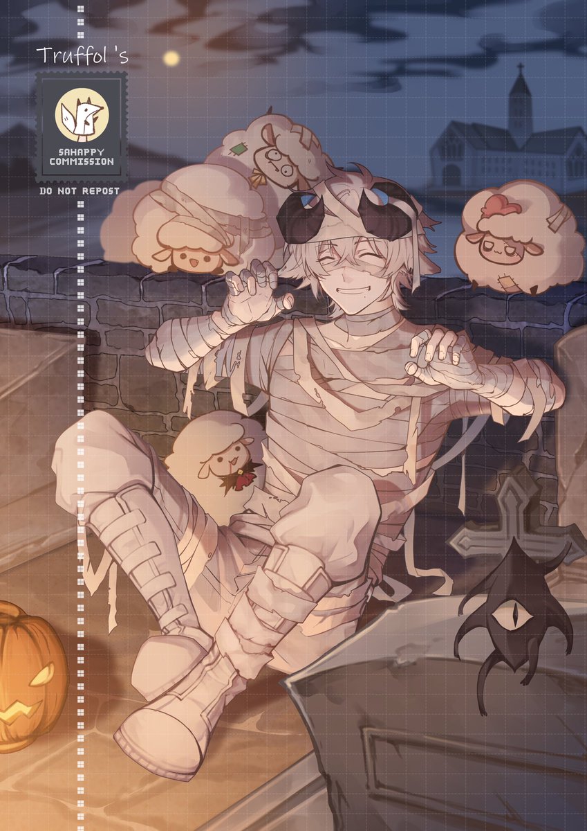 Truffol's tweet photo. Happy halloween นะคับบาแบ๊ะ 🐏🧟‍♂️🧻

Art by @/SAHAPPY__ 
Cms for me
#BaabelArt https://t.co/xNpABDn2Mm