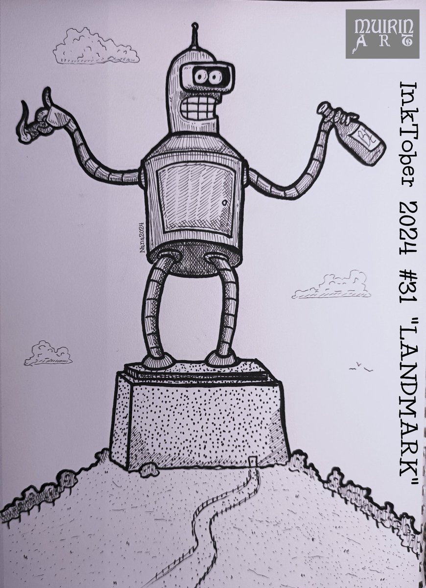 NanaHonkonen's tweet image. #Inktober2024 #31 &quot;LANDMARK&quot;
#PigmaMicrons on #sketchbook
#landmark #inktoberlandmark #futurama #bender #robots #muirinartinktober2024 #muirinartrobots #drawingchallenge #drawing #draw #art #arte #illustrations #inktober #finland #suomi #inktoberfinland @inktober @drawmearobot