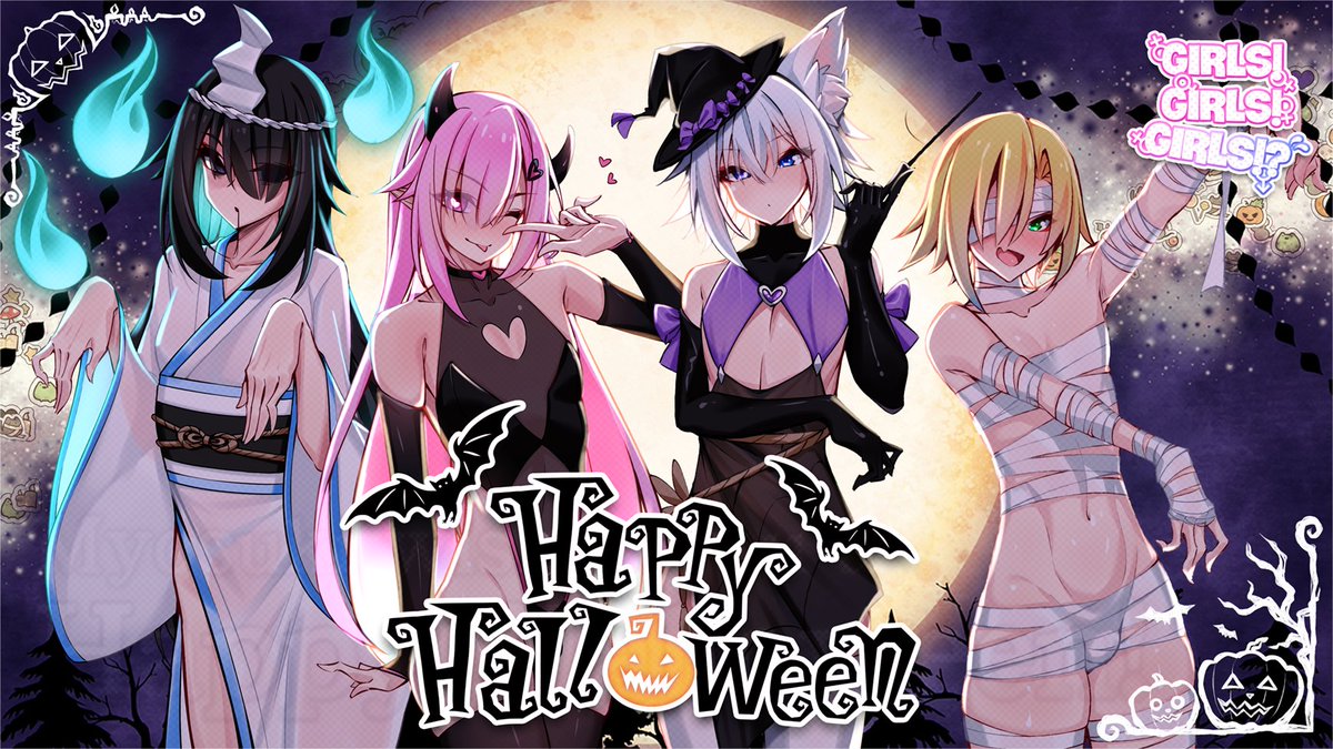 🎃 Happy Halloween from Myosuki and the "Girls! Girls! Girls!?" Café! 🎃

Sena, Hayasaka, Ayase, and Nanase are all dressed up in their spookiest and cutest costumes, ready to go trick or treating with you all👻✨

Don't forget to join them on Steam: store.steampowered.com/app/1412310/Gi…
