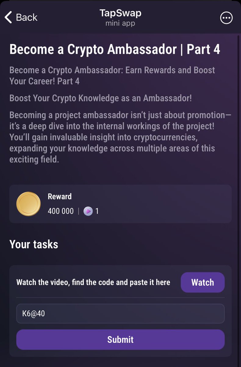 TapSwap YouTube Code For those who are having a problem with the code for  the video 