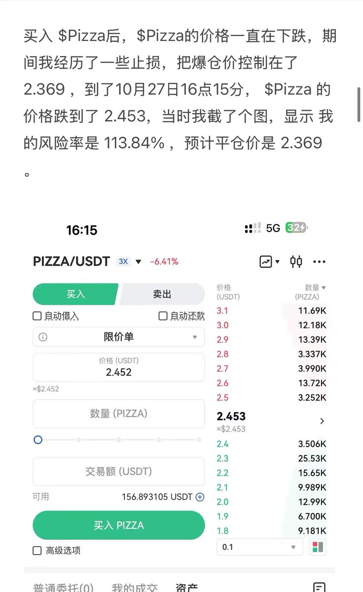 liuwei16602825's tweet photo. 关于 #Gate 事件,为粉丝发个声!
核心是关于 #Pizza 的合约爆仓问题,没有到达强平价,却造成了强平!
不做倾向性的任何评价!双方都有问题:
首先玩合约就必须承受合约爆仓的风险!但是并没有到达强平位置却强平平台也有责任
建议Gate官方对此事件,可以给出合理的解决方案 @gateio_zh https://t.co/4hqPogZ9ui