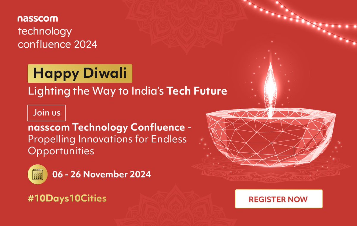 nasscom_member_'s tweet photo. In the spirit of innovation, this Diwali, prepare to engage with some of the brightest minds as we explore the trends shaping India’s tech future at the nasscom Technology Confluence - Propelling Innovation for Endless Opportunities.
This #10Days10Cities mega event will delve into India’s advancements in technology and innovation. Join us to engage in informative sessions and connect with industry innovators to uncover the trends driving business growth.
🗓️️ 06 - 26 November 2024
Register Now - https://t.co/46To4WT1ju
#InnovationsAndOpportunities #NTC2024 #10Cities #PropellingInnovation #EndlessOpportunities #IntelligentSolutions #Innovate #FutureOfTech #TechRevolution #TechHubIndia #NextGenTech #ArtificialIntelligence #TechLeadership #DigitalTransformation #JoinTheJourney #Speakers #nasscom
@am_Kavya @Yashvardan0437 @UnniMS @sdinesh1305