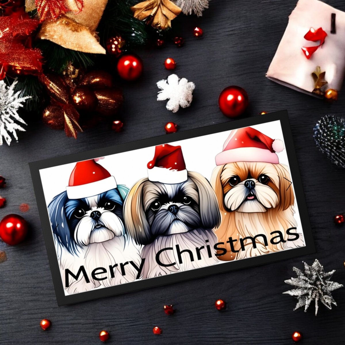 grabthatgift's tweet photo. https://t.co/ezas4TfhpL A fun festive dog bowl mat for our furry friends , Breeds arrived in store today are - shih Tzu, Whippet and Dalmatians🌱🌲#dogmats #grabthatgift #furby #DogLover #Christmasgifts #UKGiftHour https://t.co/irdtxBi9ZG