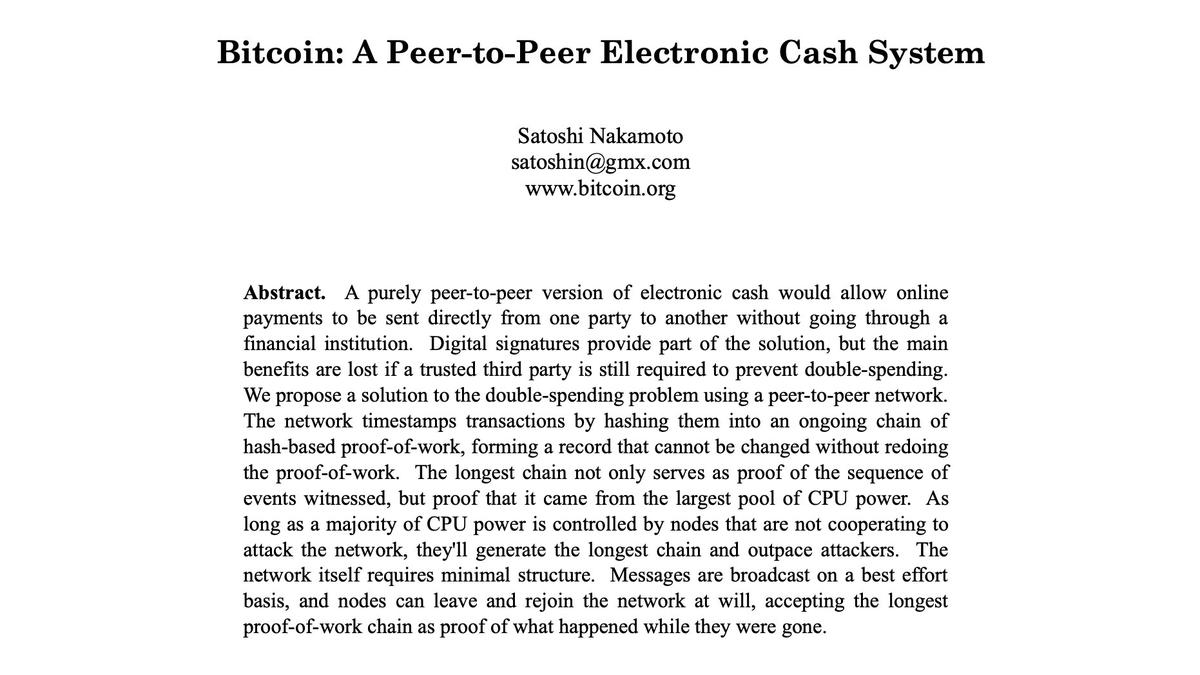 On this day 16 years ago, Satoshi Nakamoto published the #Bitcoin Whitepaper.

Happy Bitcoin Whitepaper Day, everyone! 🫡