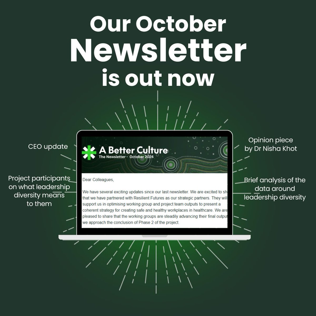 We are pleased to share our October Newsletter around the very important topic of leadership diversity.
Subscribers will find a copy in their inbox, otherwise take a look on our website here abetterculture.org.au/newslet.../oct…