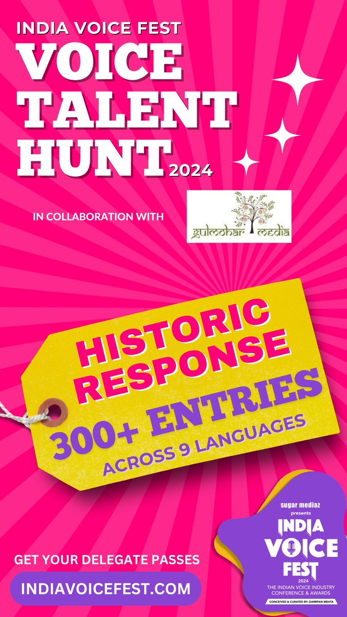 A platform that can change lives.

India Voice Fest, India’s biggest voice Industry festival!

Get your delegate passes for the Grand Finale &amp; Awards on Sunday, 8th Dec at Rangsharda, Mumbai!

indiavoicefest.com

<a href="/DarrpanMehta/">Darrpan Mehta</a> <a href="/sugarmediaz/">Sugar Mediaz</a> 
<a href="/GulmoharMedia/">Gulmohar Media</a> <a href="/kiran_motwani/">Kiran Motwani</a>
