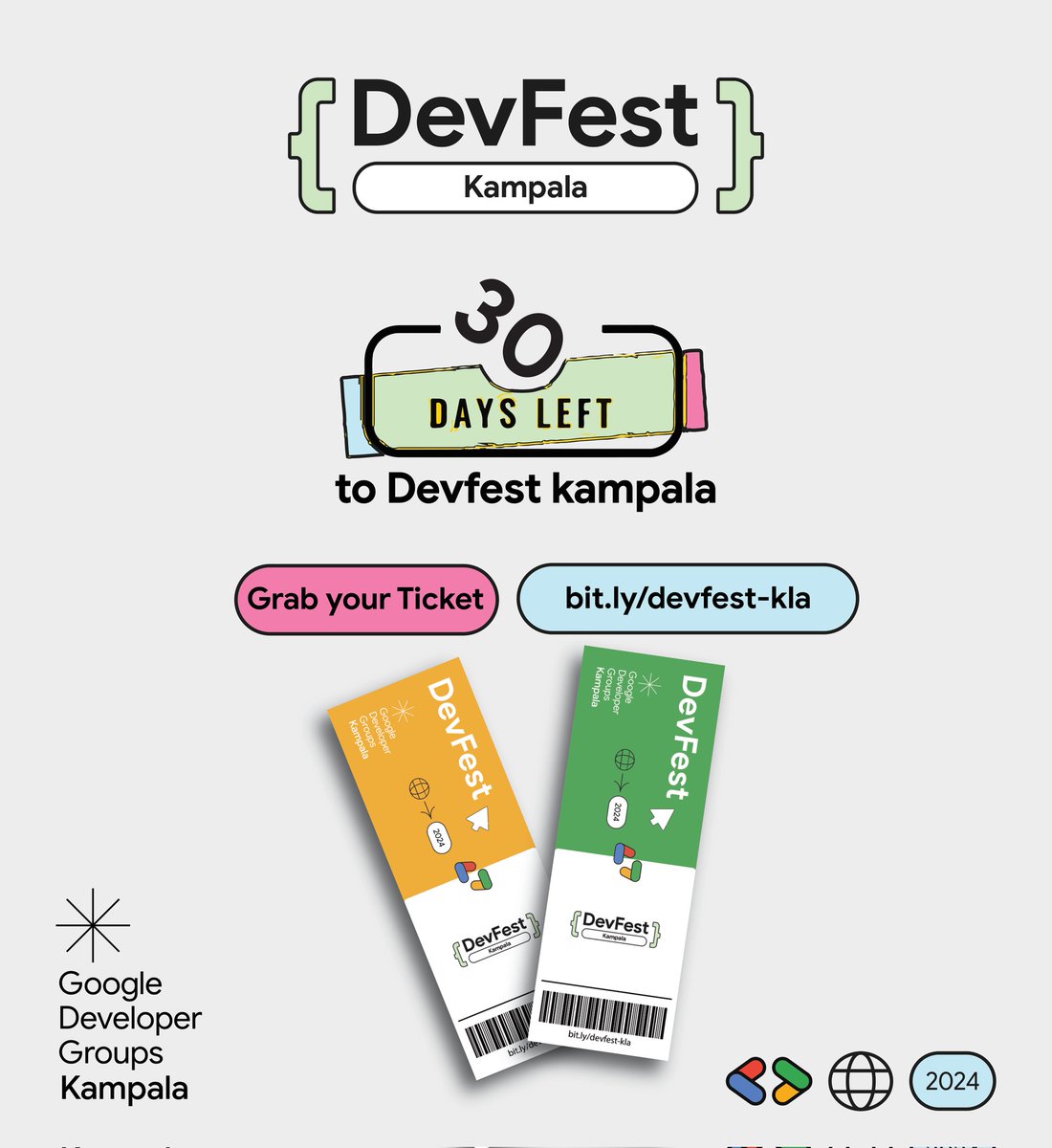 🥳🥳The countdown is ON!

We’re officially 30 days away from DevFest 2024! Get ready for tech, talks, and all things awesome. Who’s counting down with us? Let’s make these 30 days epic! 🎉

Ohhh and don't forget to book your ticket at bit.ly/devfest-kla 

#DevFestKampala2024