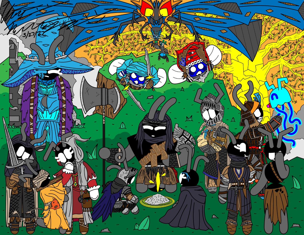 sirbluescreen's tweet photo. Anten Ring and Happy Halloween!

An older drawing with early designs of the Pincervere cast well before Pincervere was even a thing.
#pincervere #fanart #art #digitalart #illustration #eldenring #eldenringfanart #halloween https://t.co/W6HGSdQnUl