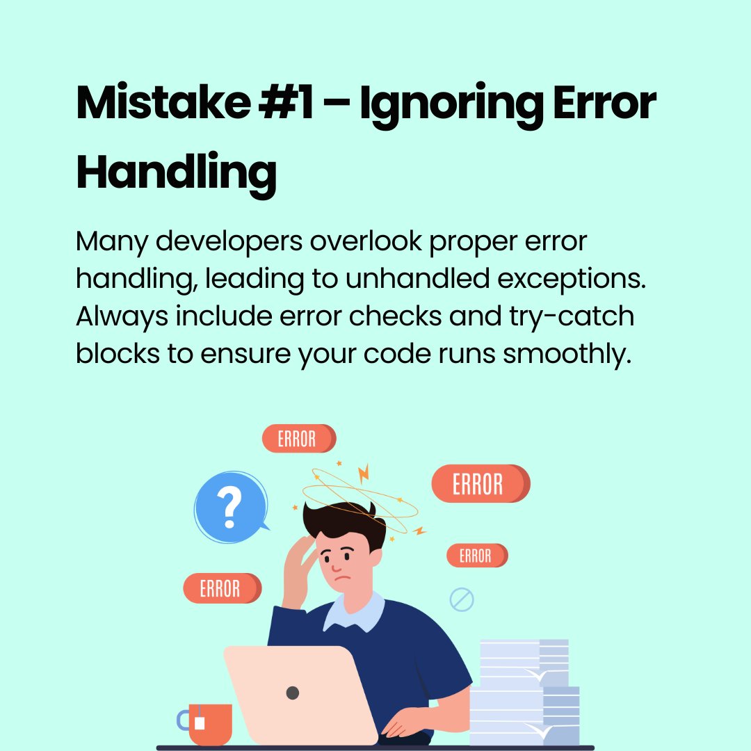 Gfee_work's tweet image. Don’t let simple errors trip you up! Swipe through to discover the most common coding blunders and how to steer clear of them. Let’s code smarter, not harder!
#codingmistakes #GfeeWork #techtips #codesmart