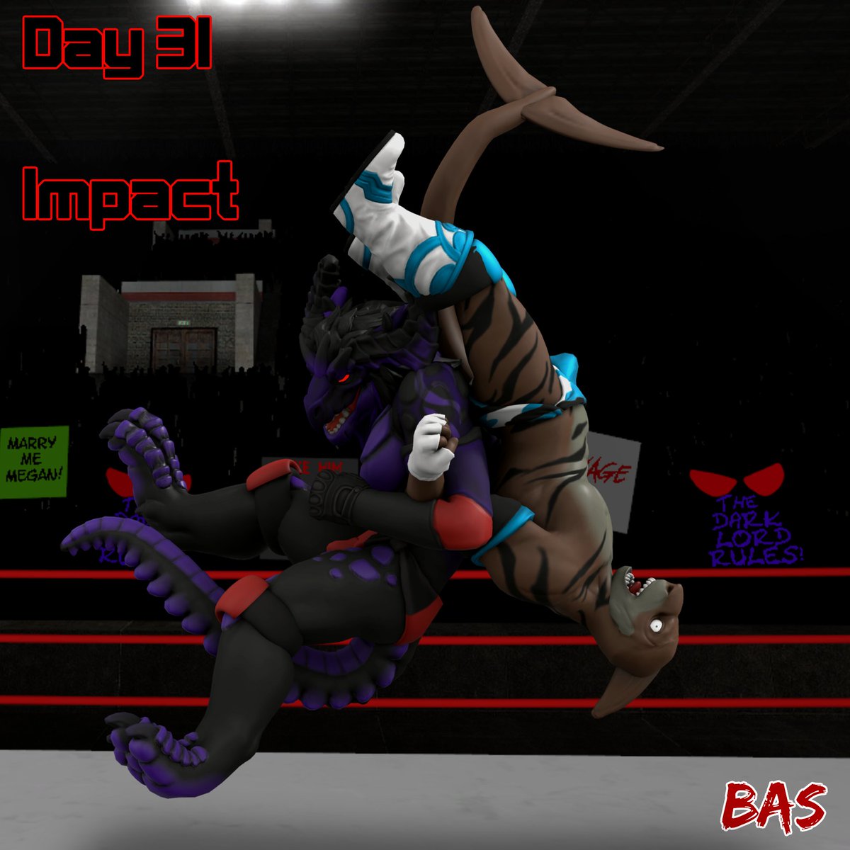 #FIGHTOBER #Fightober2024 

Day 31: Impact 

Keiji: And Epyon reverses as he takes Frenzy down for a devastating Vertebreaker!

Baraki: BOOM! Whoa! I think it's all over after that!

THERE, another Fightober done! Thanks to #FFF for the creative outlet. (Burn Out Imminent)