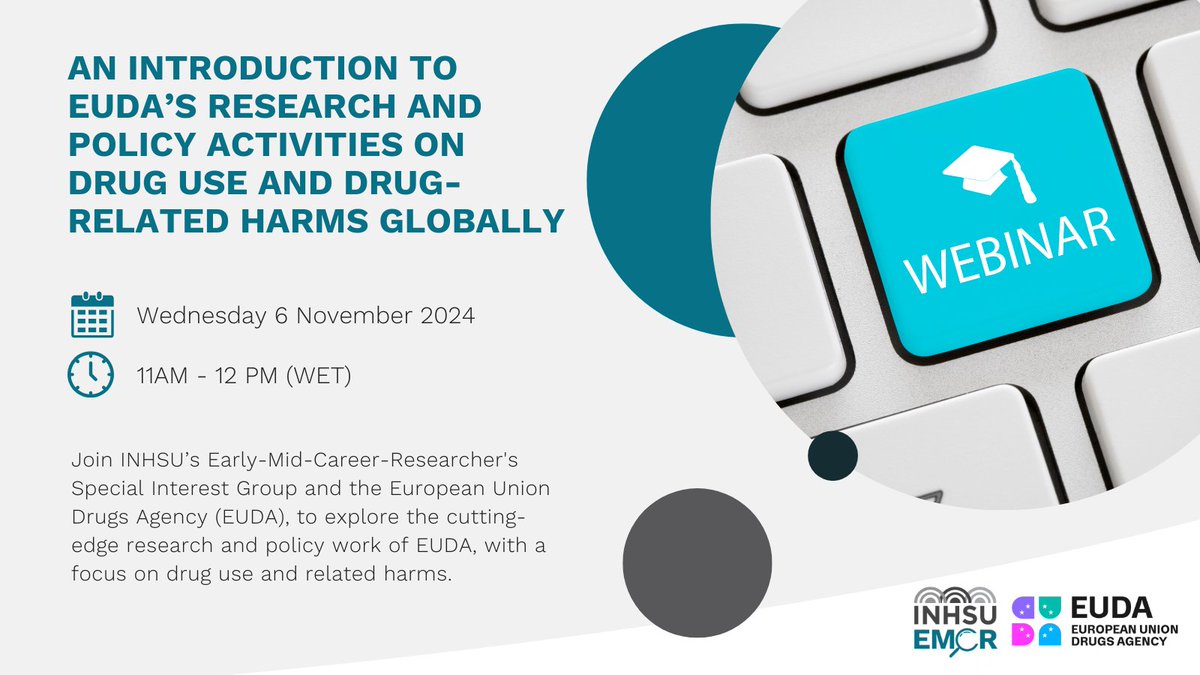 Join #INHSUEMCR and EUDA for this free webinar and discover:

➡️How <a href="/EUDrugsAgency/">European Union Drugs Agency (EUDA)</a> data shapes global drug policy
➡️Career &amp; collaboration opportunities

Don’t miss this chance to gain valuable insights to shape your research and career. Register here: us06web.zoom.us/meeting/regist…