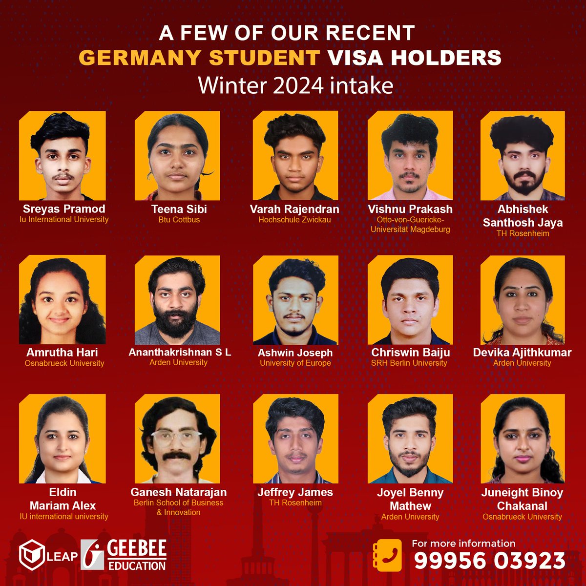 mandgworld's tweet photo. A Few of our recent Germany student visa holders
Winter 2024 Intake
https://t.co/q5d4bRTA5l
📞For Details : 99956 03923

#GeeBeeEducation #studyabroad #studyingermany #overseaseducation #visaholders https://t.co/QbnjhIr94t