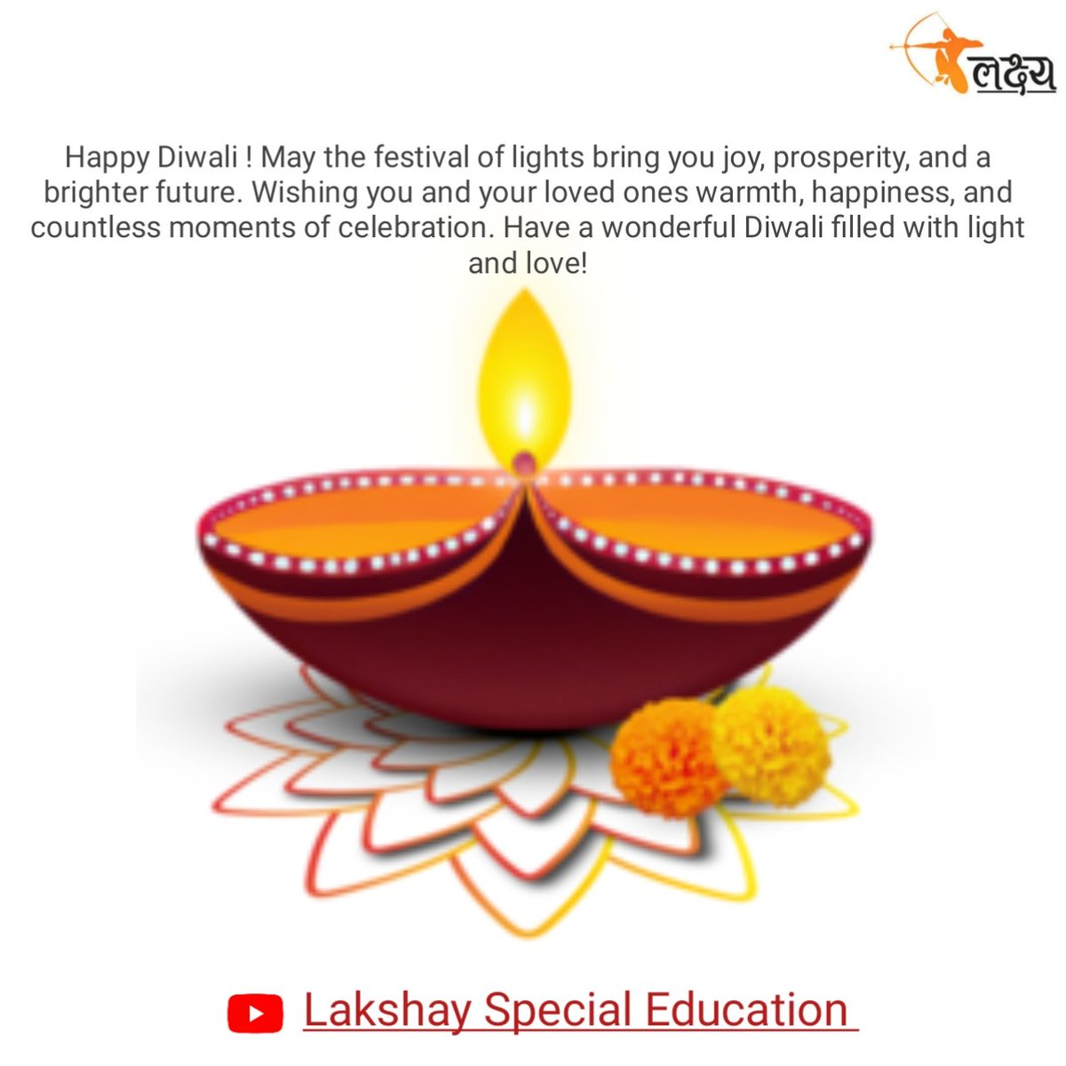 LakshaySplEdu's tweet photo. "लक्ष्य स्पेशल एजुकेशन की ओर से दीपावली की हार्दिक शुभकामनाएं! इस रोशनी के पर्व पर आपके जीवन में सुख, समृद्धि, और शांति का संचार हो। दीयों की रौशनी आपके जीवन को नई ऊर्जा और खुशियों से भर दे। हैप्पी दिवाली!" https://t.co/NiZE8wXf18