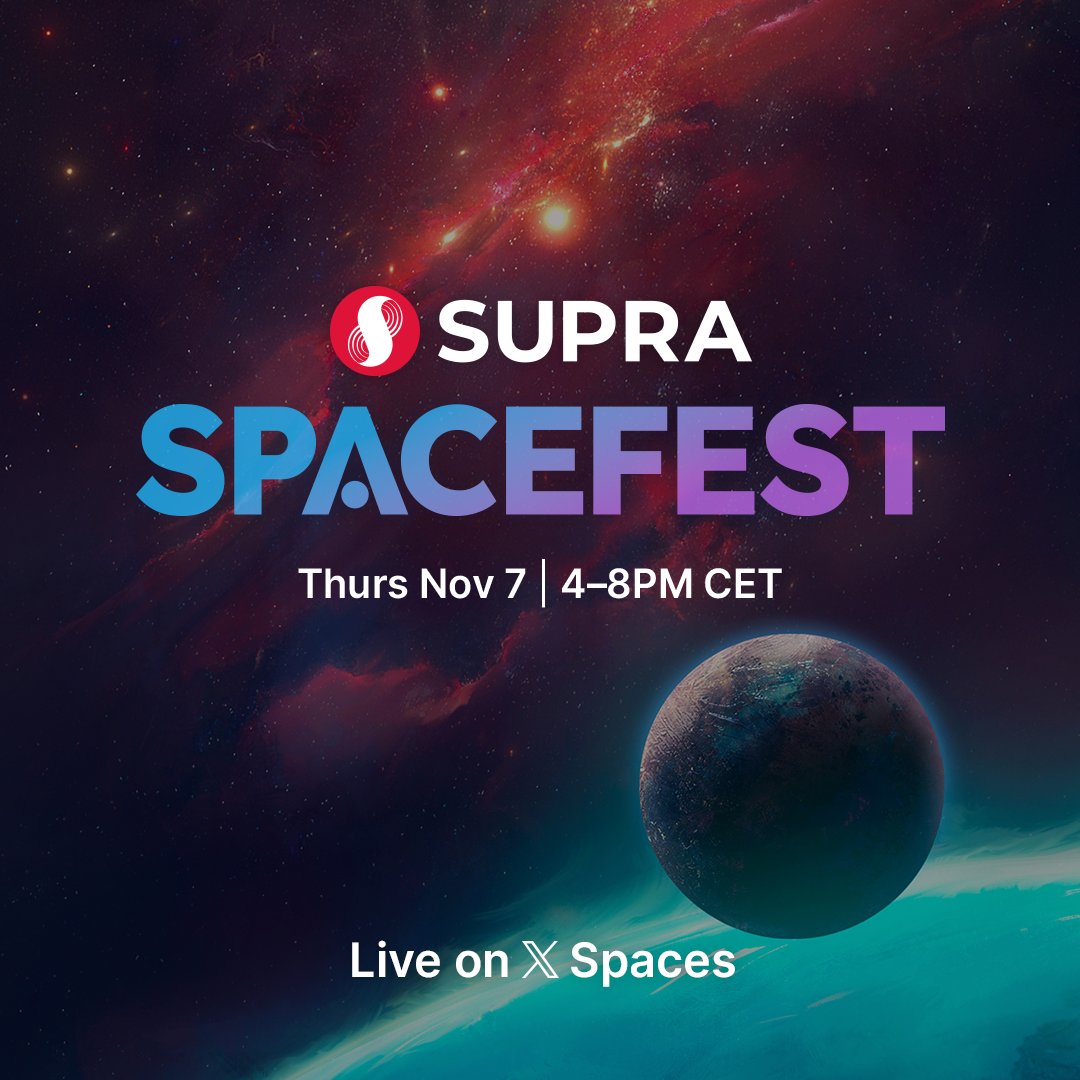 SUPRA_Labs's tweet image. Sup tribe! The onchain world moves faster and faster every day, so let's hang out and catch up with all the things that we're excited about live at our first Supra Spacefest! ☄️

We're bringing together friends and leaders from all spheres to share how we're trying to push Web3…