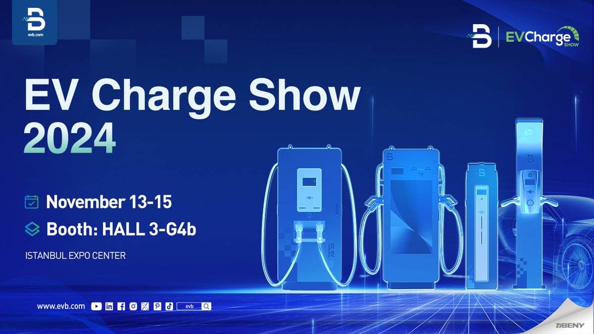 EVBcharging's tweet photo. 🚀 Join #EVB at our next stop — EV Charge Show!

● November 13-15
● Istanbul Expo Center
● HALL3 - G4b

Discover our EVUltra delivering 60-240kW of power to efficiently charge 2 EVs and the EVSmart Plus featuring dual 22kW charging capacity and #DLB to optimize energy use. https://t.co/zBvKQfwwPd