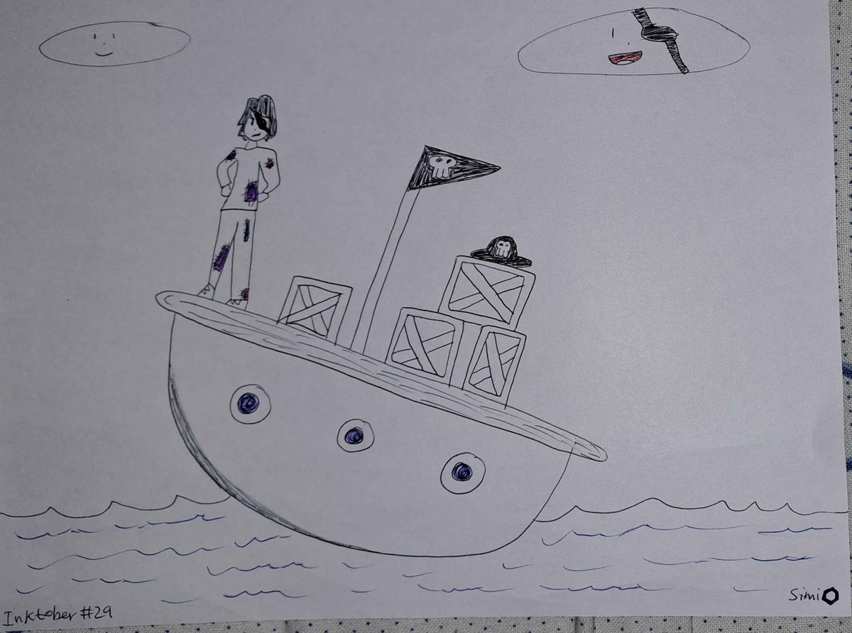 Day 29 of #inktober #inktober2024 
Navigator
The grungy guy is going on a quest! Even the cloud has lost his eye on the seven seas.
