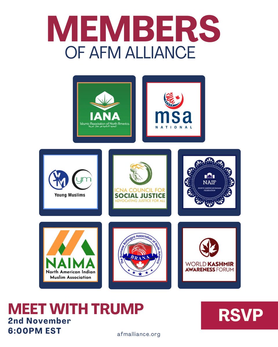 AfmAlliance's tweet photo. #AmericaFirst, Muslims, Christian and Jewish Leaders are against the Genocide in Gaza. 
RSVP to Meet
@realDonaldTrump Now: https://t.co/omRxGB95eP https://t.co/Q7mFTFg5vT