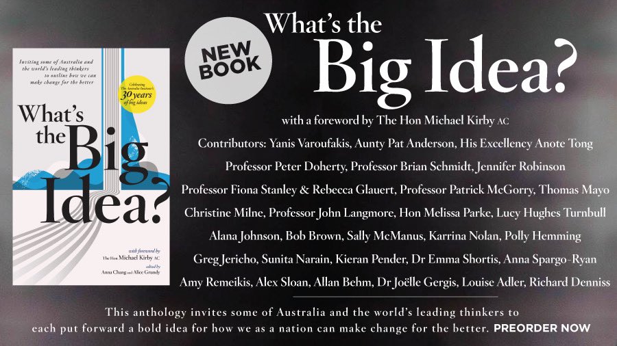 Introducing our new book What’s the Big Idea, inviting some of Australia &amp; the world’s leading thinkers to outline a bold idea for how we can make a change for the better

PRE-ORDER NOW ➡️ australiainstitute.org.au/store/Whats-th… #auspol