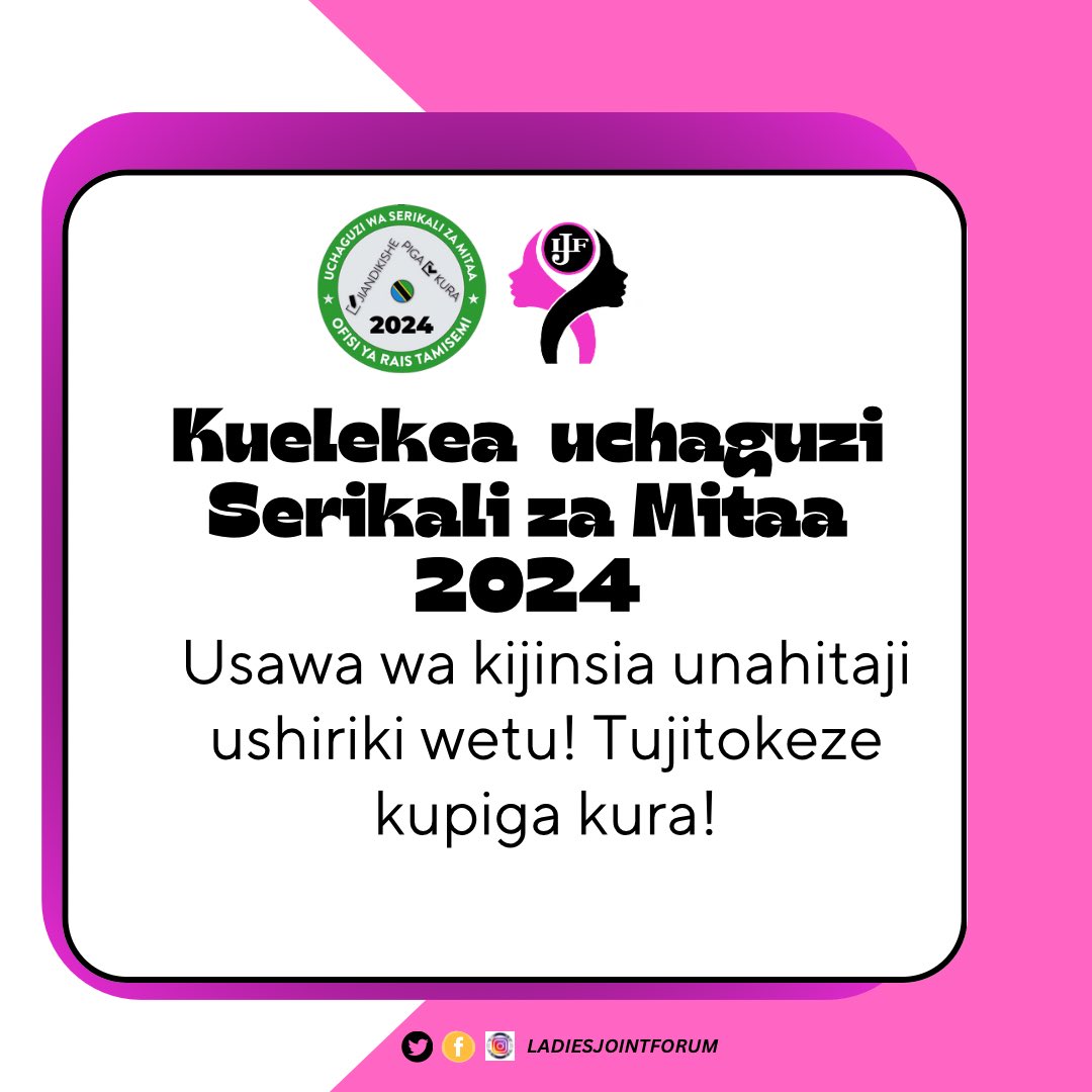Usawa wa kijinsia unahitaji ushiriki wetu! Tujitokeze kupiga kura

#shirikiuchaguziwaserikalizamitaa