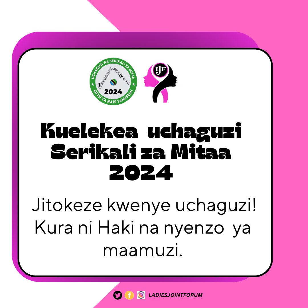 jitokeze kwenye uchaguzi! Kura ni Haki na nyenzo ya maamuzi.
:
: 
#shirikiuchaguzikwauadilifu #shirikiuchaguziwaserikalizamitaa2024