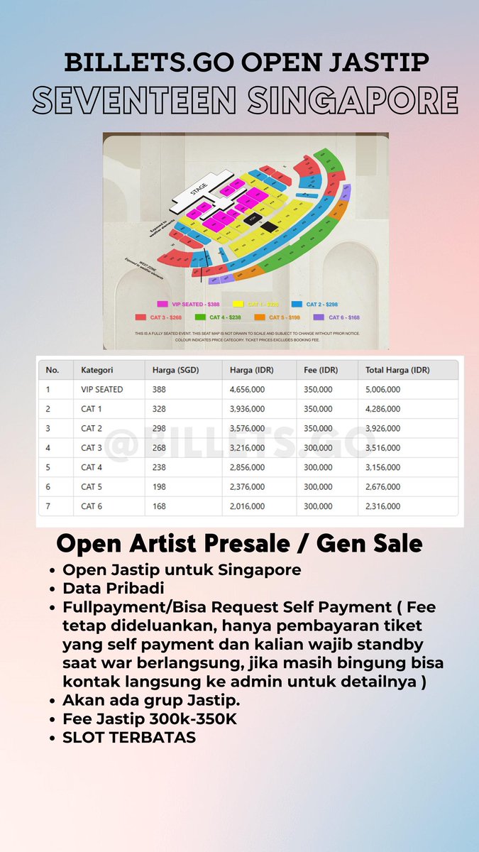 billetsgo's tweet photo. OPEN JASWAR/JASTIP TIKET SEVENTEEN RIGHT HERE IN ASIA
- JAKARTA
- BANGKOK
- SINGAPORE

FEE 300K-350K/Tiket
✅ bookslot 50k
✅ Presale/Gensale 
✅ Pakai data pribadi
✅ Group WA Konser
Kita ada Instagram juga boleh mampir ke @billets.go

wts wtb jastip jaswar Seventeen Right Here https://t.co/1WxG7X5gce