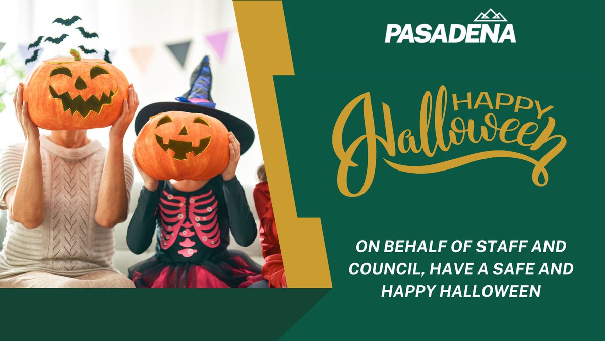 🎃 Happy Halloween from the Town of Pasadena! 👻

On behalf of the staff and council, we wish everyone a spooktacular Halloween! 
As you enjoy the festivities, please keep safety in mind: