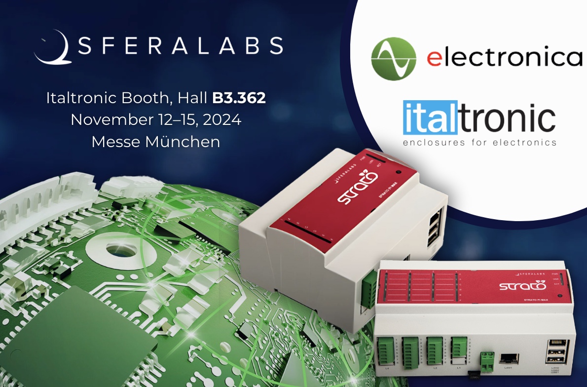 Sfera Labs is heading to <a href="/electronica/">TEMAZOS</a> fair 2024! Join us at <a href="/italtronic/">massimo</a>'s booth B3.362 in Messe München from Nov 12–15. Check out the Strato Pi Max, including XL and XS models—Raspberry Pi CM4-based industrial controllers for IoT &amp; smart manufacturing!
