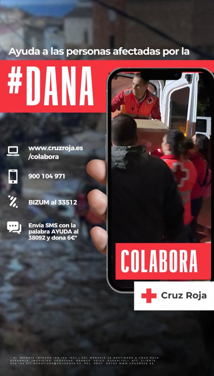 ‼️Els últims dies, moltes famílies han patit greus danys a causa de la DANA, que ha deixat inundacions, pèrdues humanes i situacions d'emergència a València, Castella la Manxa i Andalusia.

🚑La Creu Roja, ha obert línies de suport als afectats.

📨Info: www2.cruzroja.es/-/ayuda-emerge…