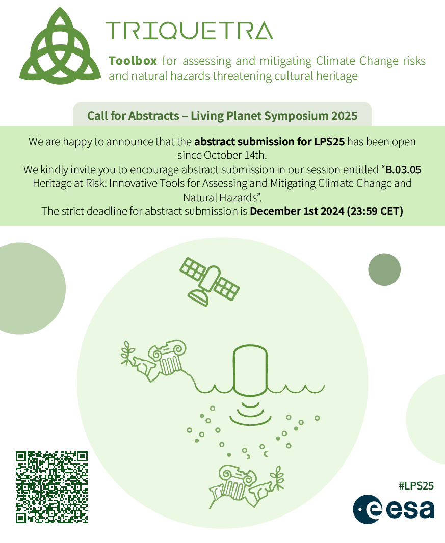 Call for Abstracts – Living Planet Symposium 2025 🏛️

📣Abstract submission for the Living Planet Symposium (LPS25) is now open!

For abstract submission and further information, visit: registration.lps25.esa.int/living-planet-…

#LivingPlanetSymposium
#LPS25
#CulturalHeritage
#TRIQUETRA