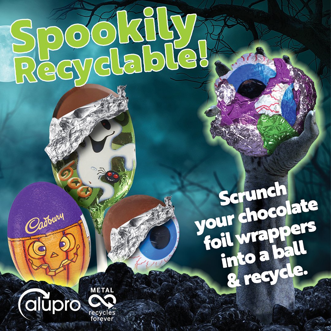Happy Halloween - we hope you have a super-scary evening! When you've eaten all that trick or treating chocolate - collect up all the foil and roll it into a tennis  ball size and pop into your recycling bin. Its a scary fact that recycled aluminium uses 95% less energy than new!