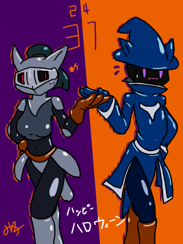 Day31. Trick or Treat
ある種、フィナーレの当日。いろいろやってみたけど、当日のネタはどうしよう？というところで、騎士と魔導士に。ちなみに、二人同時に憑依するのはムリなので。イラストは別々で撮影したのを繋ぎ合わせた～というテイ。
#Symbiotober #Symbiotober2024