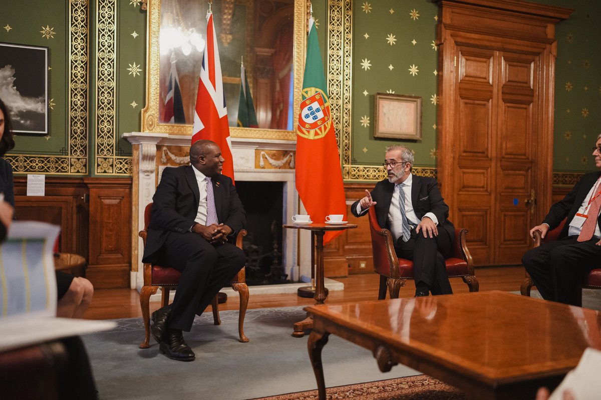 Great meeting between <a href="/DavidLammy/">David Lammy</a> and <a href="/PauloRangel_pt/">Paulo Rangel</a> 🇬🇧🤝🇵🇹

The UK and Portugal are united as Europeans in our values, ideals and strategic interests.