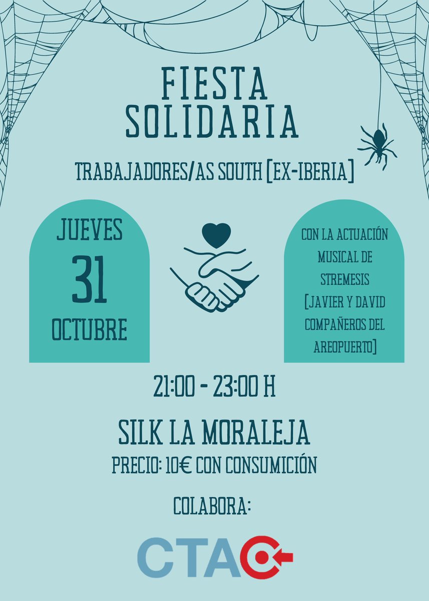 Ex- IBERIAN@s! Ahora South 
Esta noche Fiesta #Solidaria “JAVIER ARCOS” 
Puedes comprar tu entrada allí :

SILK LA MORALEJA / Av. Olimpia 9 / La Moraleja/ MADRID

(Salida 14 desde E5/A1)
Más info 👇👇
#abuso #colaboración 
sindicatocta.es/fiesta-hallowe…