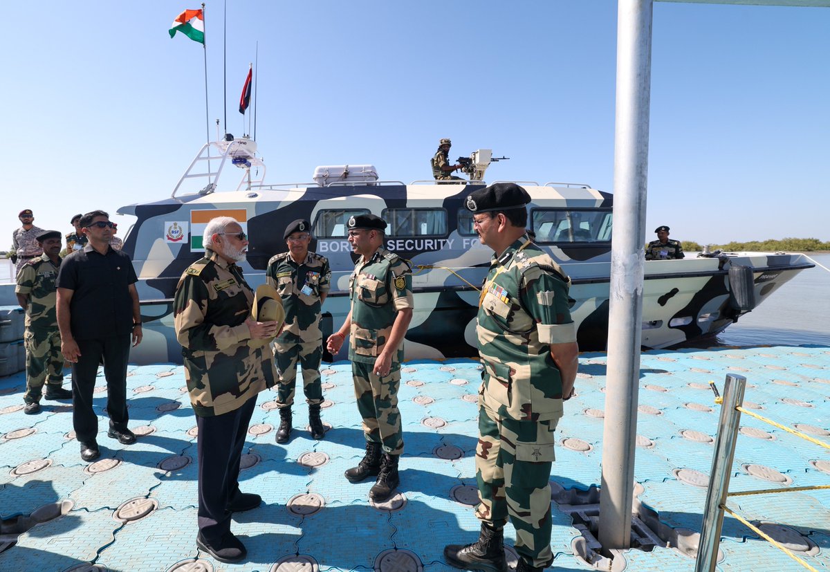 narendramodi's tweet photo. Went to one of the floating BOPs in the Creek area and shared sweets with our brave security personnel. https://t.co/aZ6pE1eajK