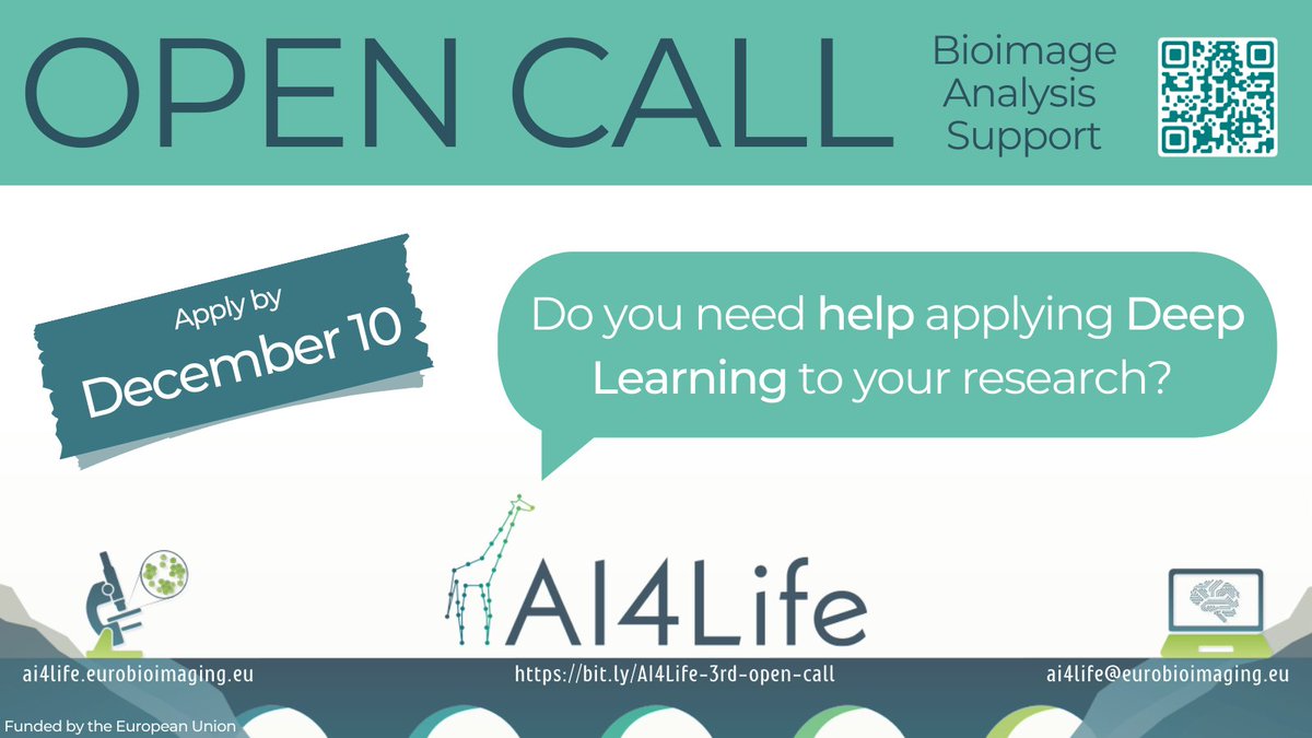 AI4Life Team (@ai4lifeteam) on Twitter photo Life scientists! The 3rd (and last) AI4Life Open Call is officially open! π We are offering deep learning support for bioimage analysis. Apply now!
π ai4life.eurobioimaging.eu/third-open-calβ¦
β³ Deadline: December 10, 2024
<a href="/REA_research/">European Research Executive Agency</a> #AI #Bioimaging #Imaging #ImageAnalysis #DeepLearning Life scientists! The 3rd (and last) AI4Life Open Call is officially open! π We are offering deep learning support for bioimage analysis. Apply now!
π ai4life.eurobioimaging.eu/third-open-calβ¦
β³ Deadline: December 10, 2024
<a href="/REA_research/">European Research Executive Agency</a> #AI #Bioimaging #Imaging #ImageAnalysis #DeepLearning