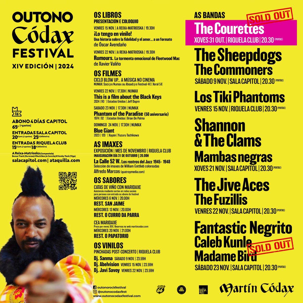 HOXE COMEZAMOS!!! Pero toma nota porque de aquí ao 23 Nov hai moooooito onde escoller. Todo iso que ves aí sobre amarelo.
Entradas e abono (apenas quedan 20dispoñibles) en A Reixa-Matrioska, salacapitol.com e ataquilla.com
#outonocodax2024