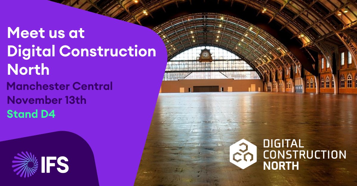 Are you attending Digital Construction North this year?

If so, you won't want to miss out on what IFS is bringing to the event. 
Meet our team of experts at stand D4 and find out how we can help you with your #digitaltransformation.

Learn more here:
ifs.link/mJxC1Z