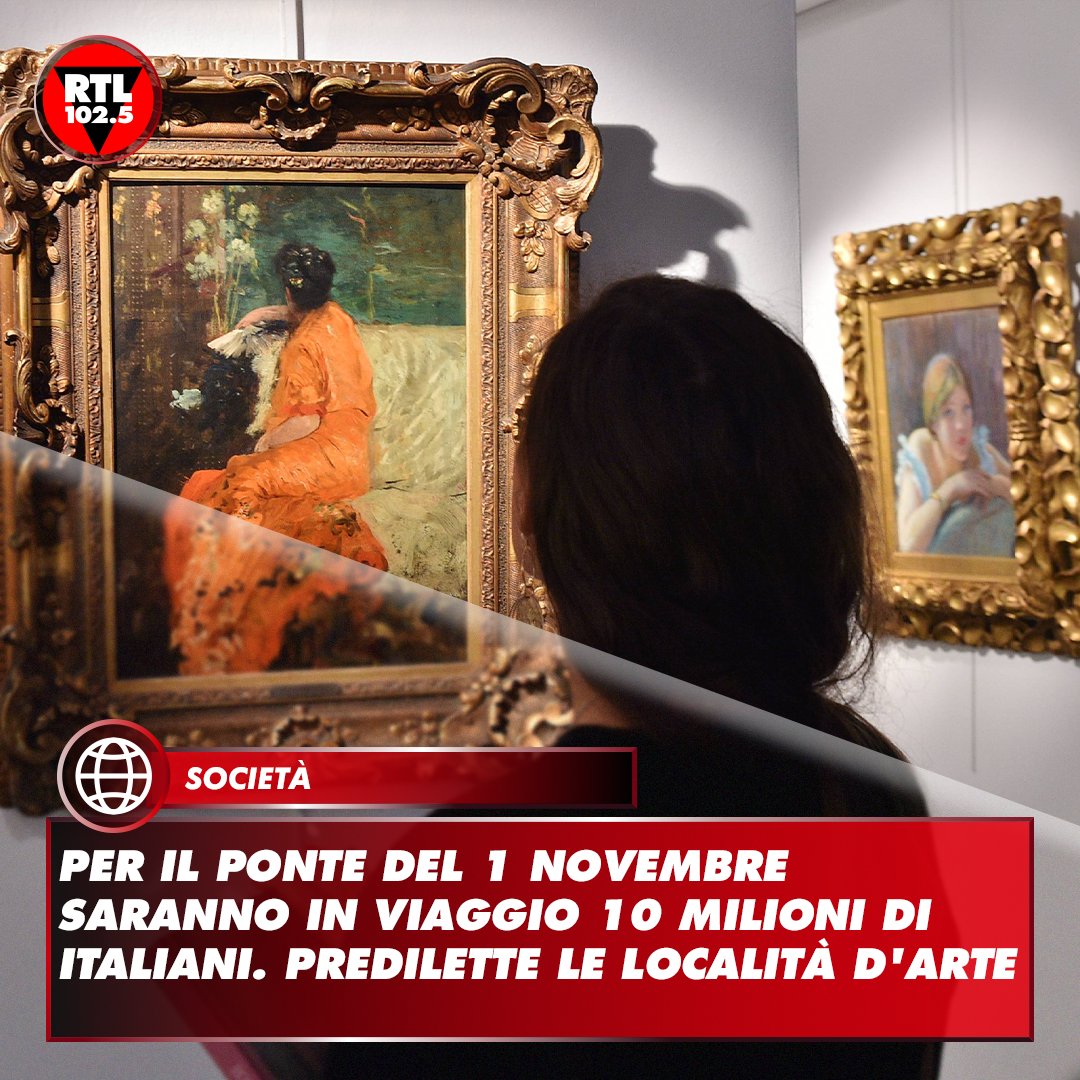 rtl1025's tweet photo. 🗺️  Dopo #Halloween e in vista del #Natale, sono dieci milioni gli #italiani che si metteranno in #viaggio per il ponte di #Ognissanti. 8,9 milioni resteranno in #Italia prediligendo le #località d'#arte mentre poco più di 1 #milione sceglierà una #capitale #europea https://t.co/TFg18JqVlk
