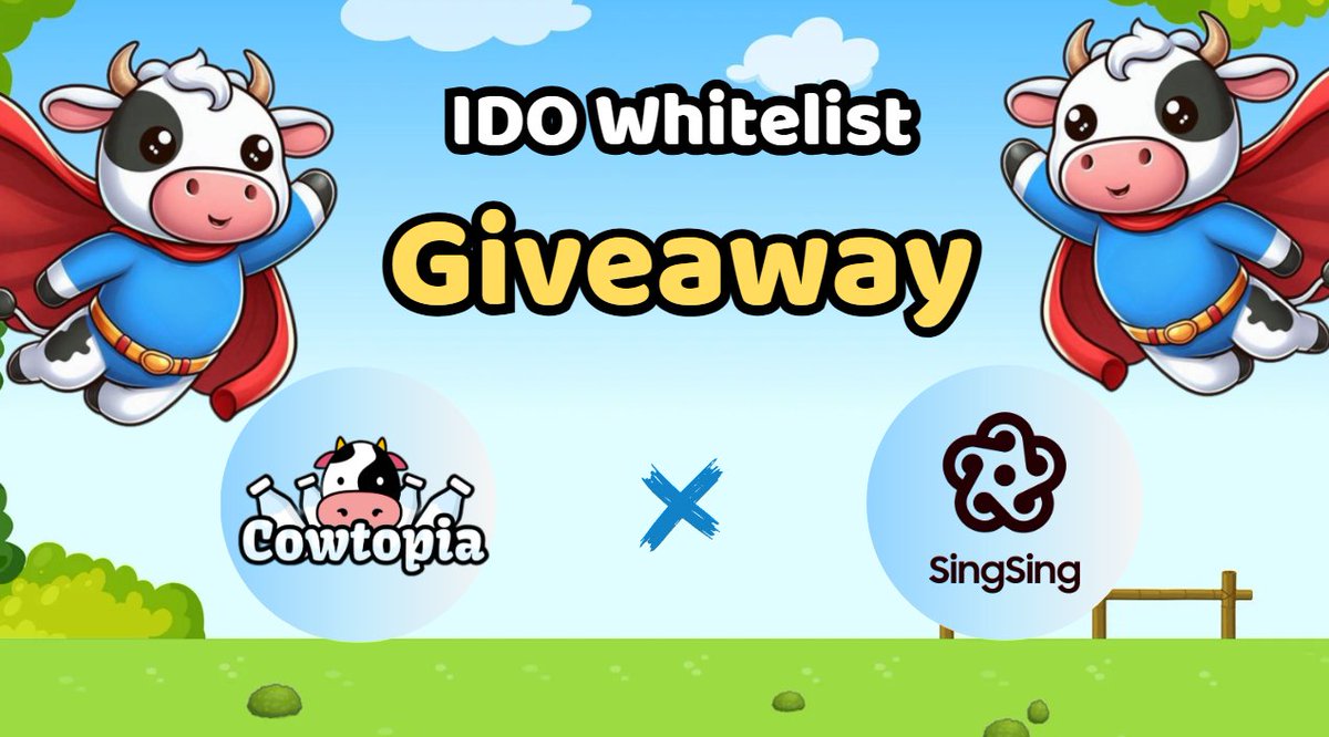 🚀 Exciting News! 

Our partner, <a href="/singsingglobal/">SingSing</a>, will be launching their IDO on Nov 11! 🎯

To celebrate, we're giving away 5 IDO Whitelist slots 🎟 Don't miss out—join the Whitelist now!

How to Enter: 
1️⃣ Like &amp; RT this post 
2️⃣ Follow <a href="/singsingglobal/">SingSing</a> and @CowtopiaTON on X 
3️⃣