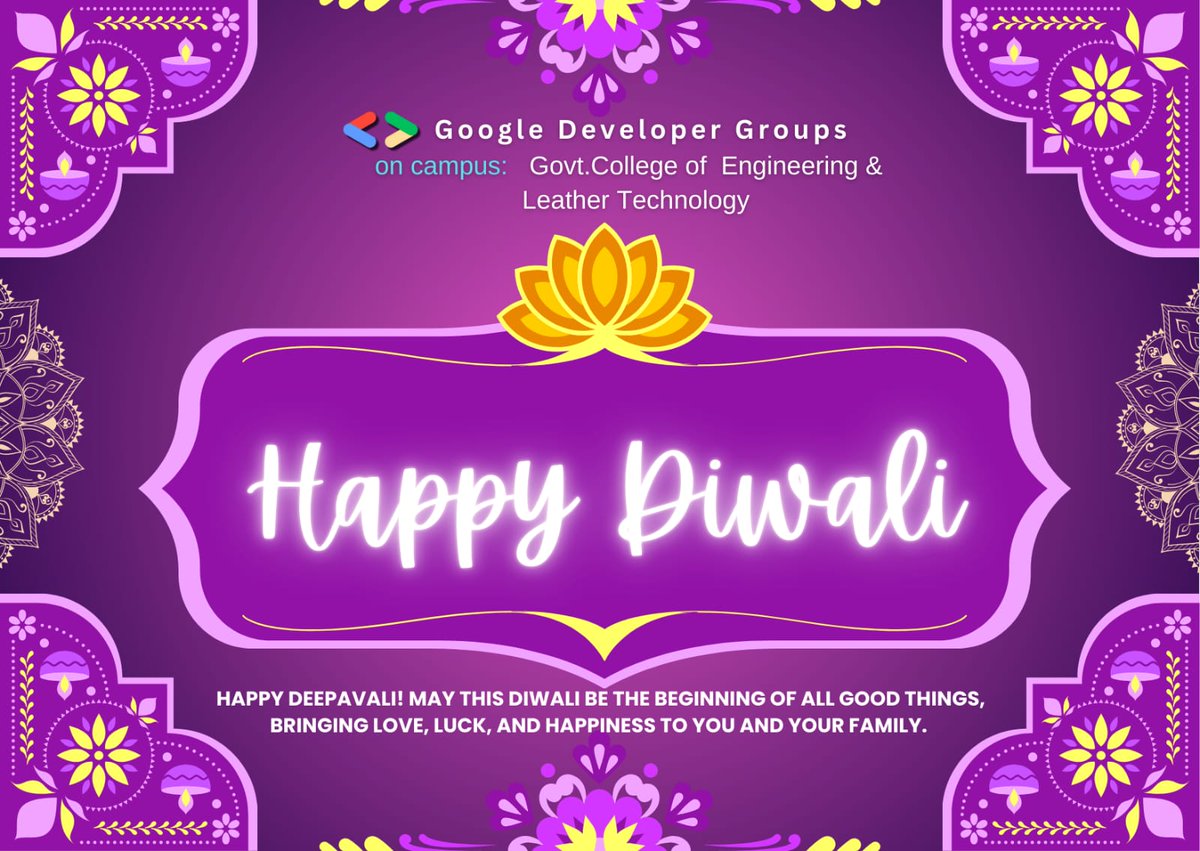 gdggcelt's tweet photo. Wishing everyone a sparkling Diwali 🪔 🎇. Filled with joy, knowledge, and new beginnings! May this Festival of Lights brighten up your code, your creativity, and your connections. Happy Diwali from the GDG on Campus GCELT ! ✨🎆
#Happydiwali #diwali2024 #GDGonCampus #GCELT https://t.co/Onb1wWV9Rt